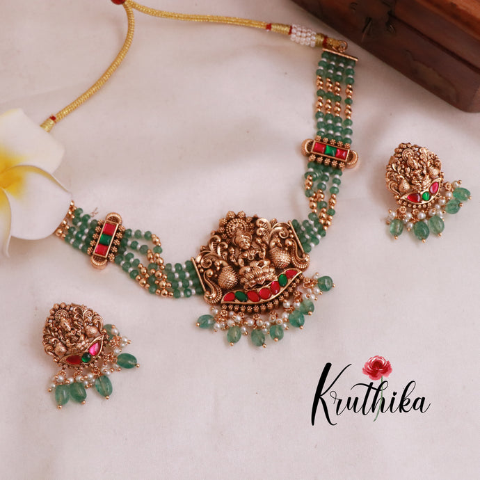 Gorgeous green beads Jadau Temple choker NC2018