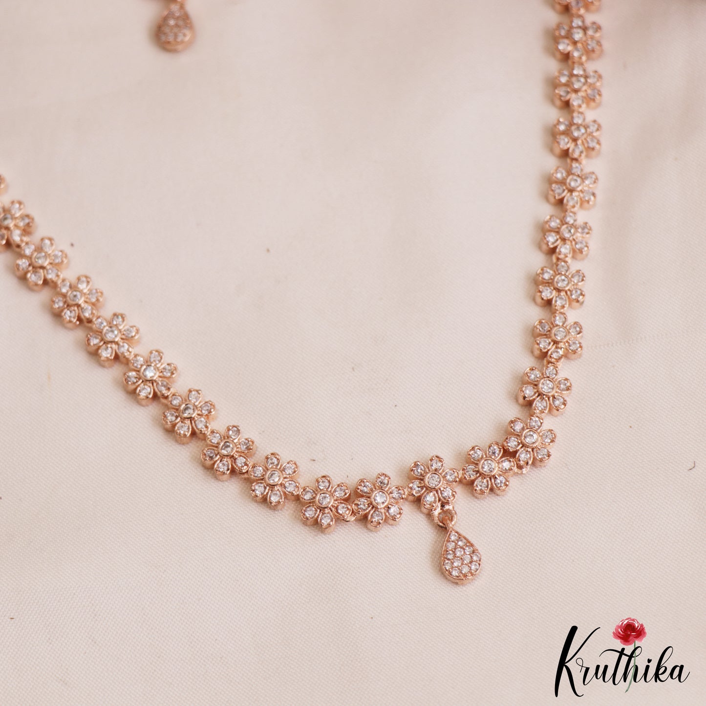 Sparkling Floral Motifs Gold-Tone AD Necklace NC2867 (Available In 2 Colors)