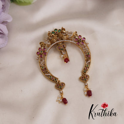 Stunning Floral Peacock Motifs Jadau Jada Billa With Bead Drops J299 (Available In 2 Colors)