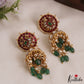 Stunning Peacock Motifs Polki Jadau Jhumka With Green Bead Drops E1083