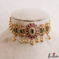 Beautiful Floral Motifs Kemp Choker With Golden Bead Drops NC3222