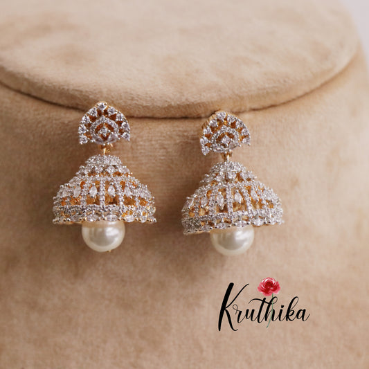 Beautiful CZ Sparkling Jhumka Pearl Drops E654