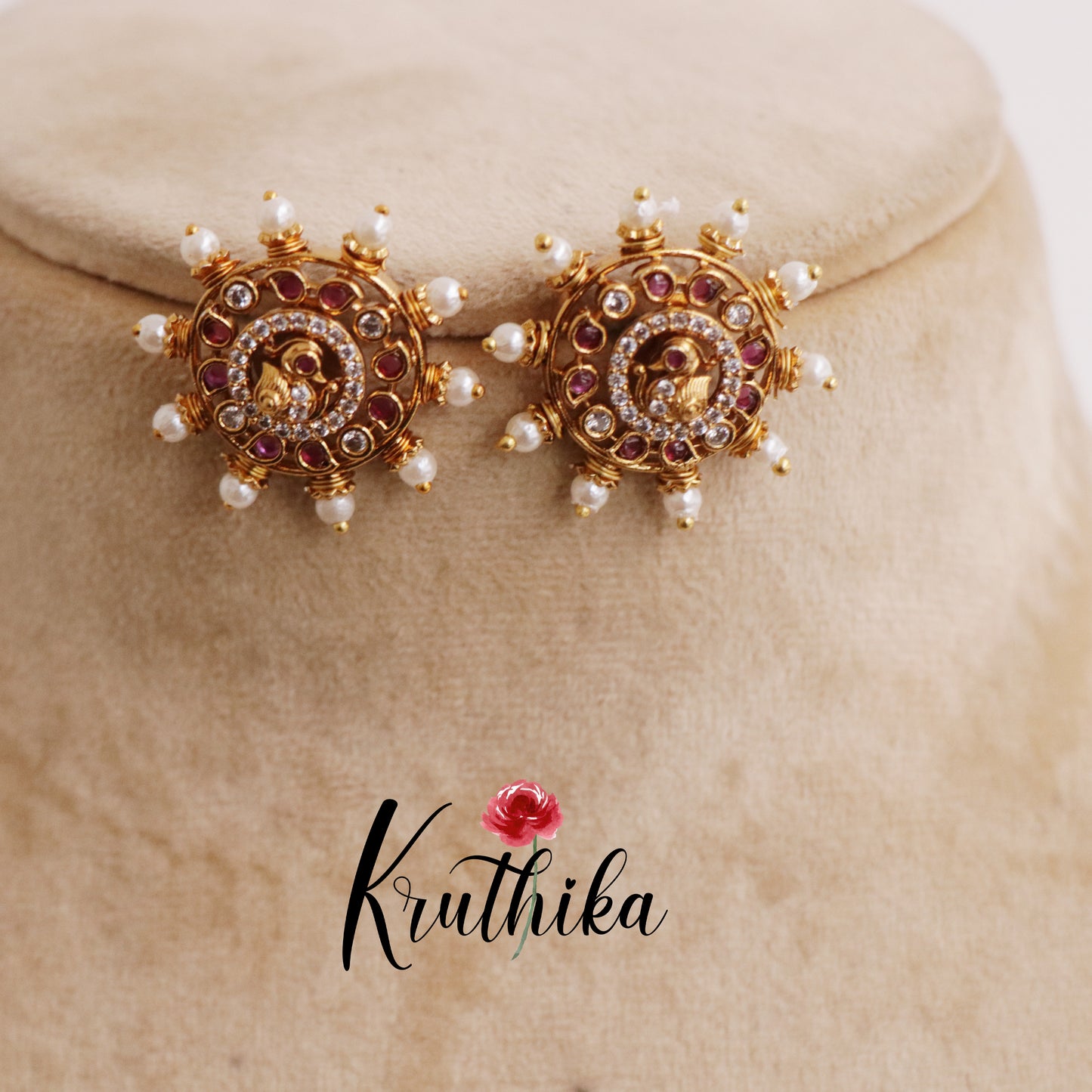 Trendy Antique Peacock Chakra Pearl Earstuds E689 (Available in 3 Colors)