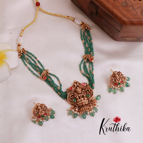 Beautiful Green beads Jadau Lakshmi Choker NC1878