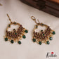 Beautiful Floral Reversible Kemp Earrings With Green Bead Drops E1130