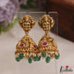 Premium Antique Nagas Lakshmi Peacock Motifs Jadau Pendant Set With Green Bead Drops  PS297