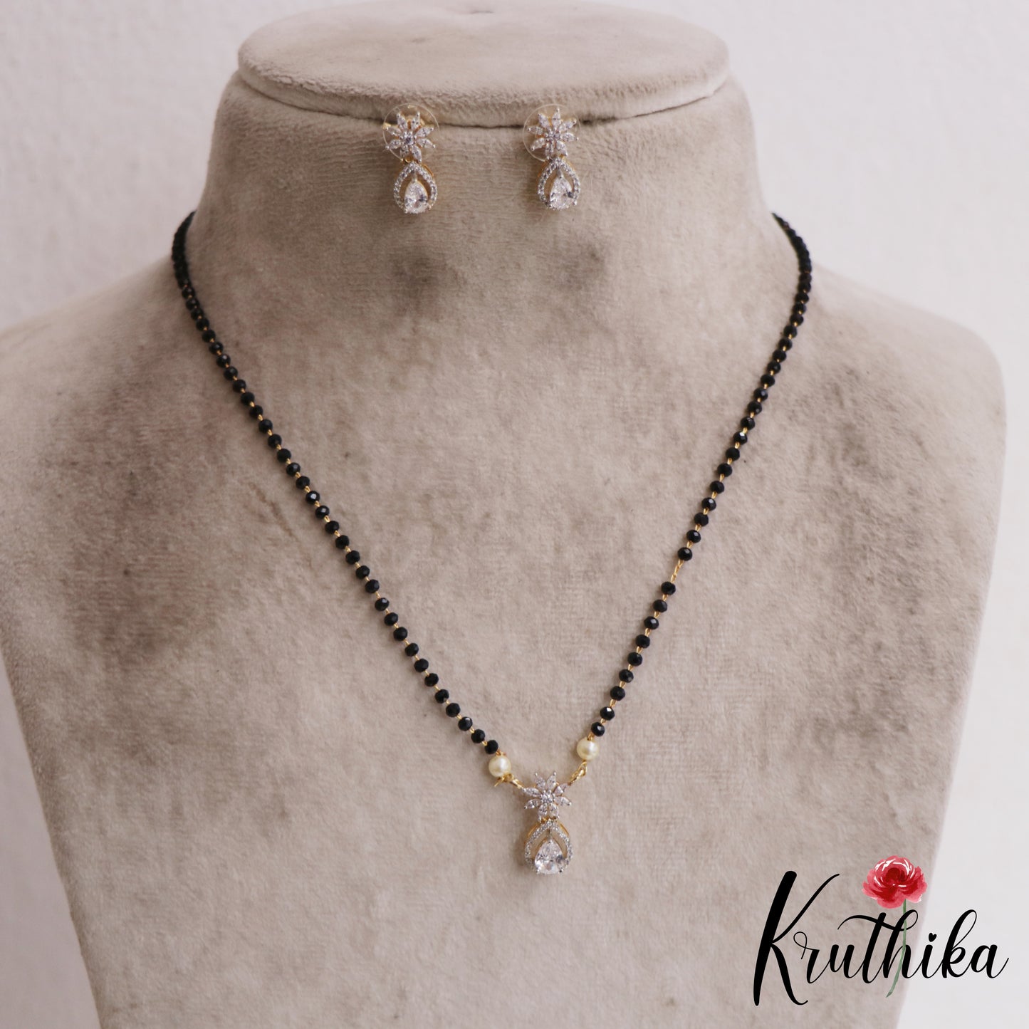 Simple Floral AD Mangalsutra with Earrings Set NC2906