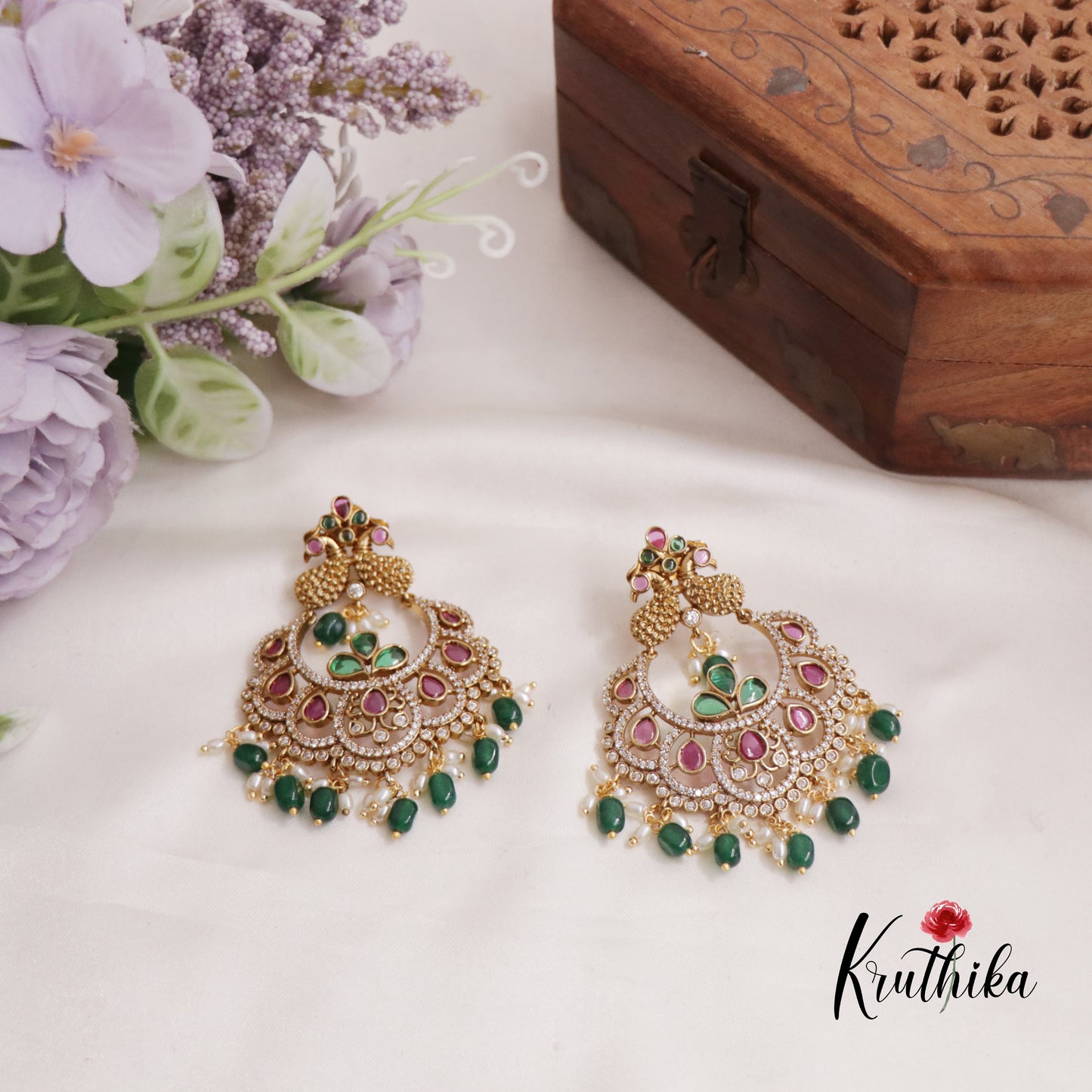 Stunning Kemp Peacock Teardrop With Pearl Drops Earrings E810