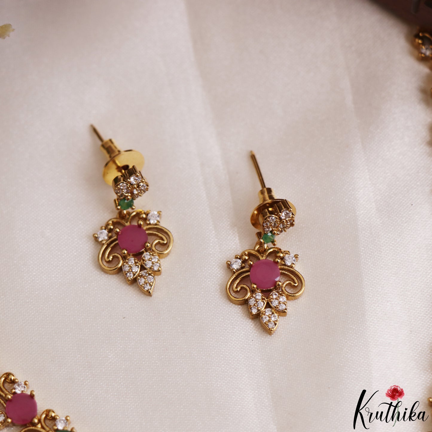 Elegant Floral Motifs Gold-Tone CZ Necklace NC3224 (Available In 3 Colors)