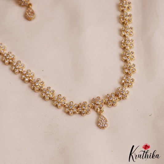 Sparkling Floral Motifs Gold-Tone AD Necklace NC2867