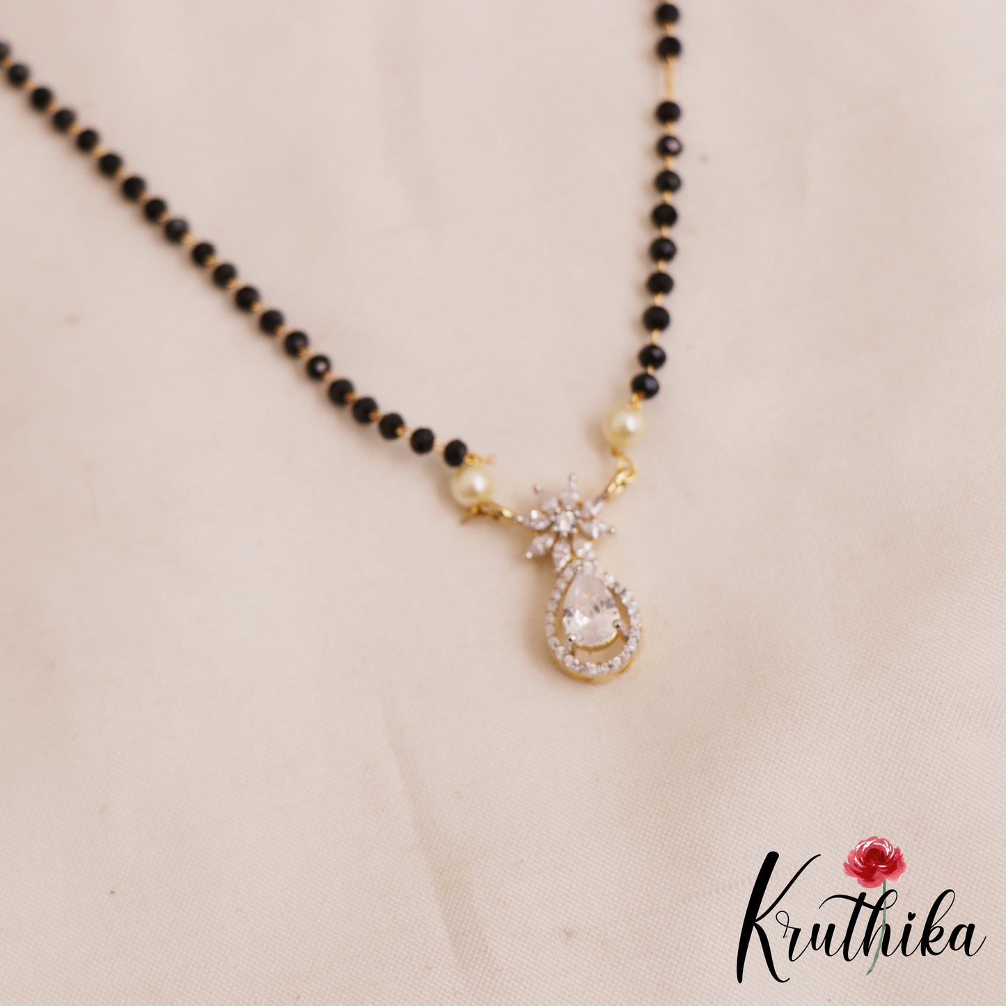 Simple Floral AD Mangalsutra with Earrings Set NC2906