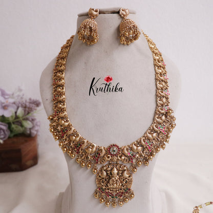 Premium Temple Lakshmi Jadau Haaram with Beads Drops LH1934 (Available in 2 Colours)