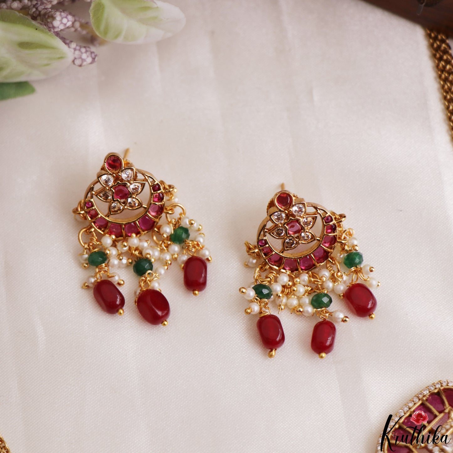 Premium Square Motifs Kemp Choker With Bead Drops NC3201 (Available In 2 Colors)
