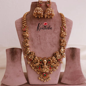 Premium Jadau Temple golden bead drops haaram LH816