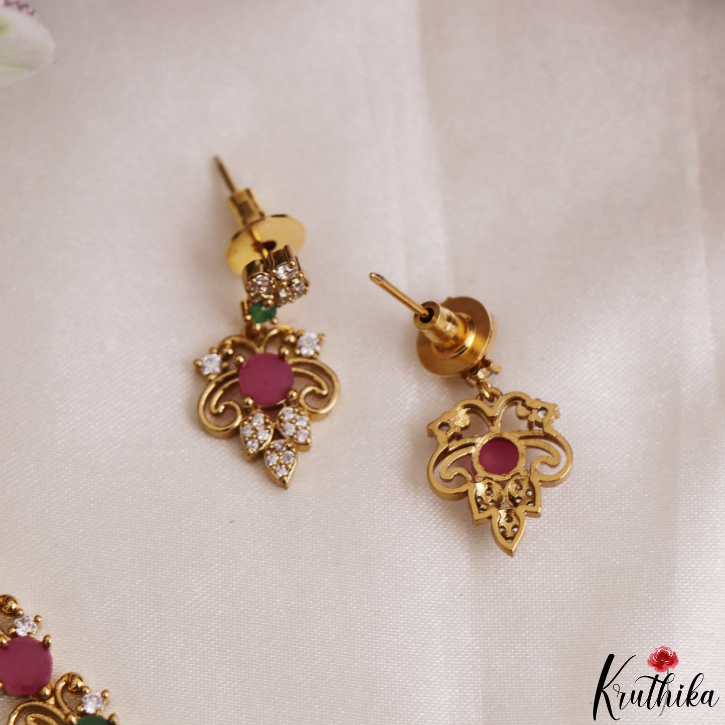 Elegant Floral Motifs Gold-Tone CZ Necklace NC3224 (Available In 3 Colors)