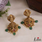 Premium Antique Nagas Lakshmi Peacock Motifs Jadau Pendant Set With Green Bead Drops  PS297