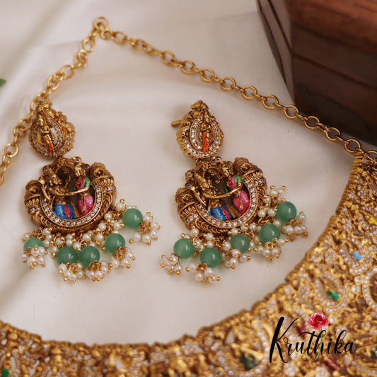 Intricate Hand painted Srinivasa Kalyanam Choker With Pearl And Bead Drops NC2607