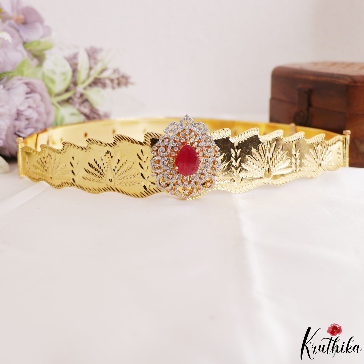 Classic Teardrop Motifs CZ Victorian Hip Belt V398 (Available In 2 Colors)