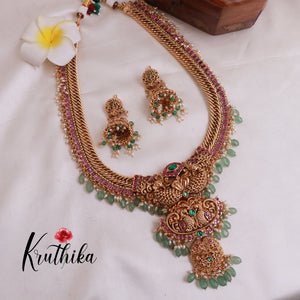 Royal Jadau peacock Jalebi style haaram with mint beads LH815