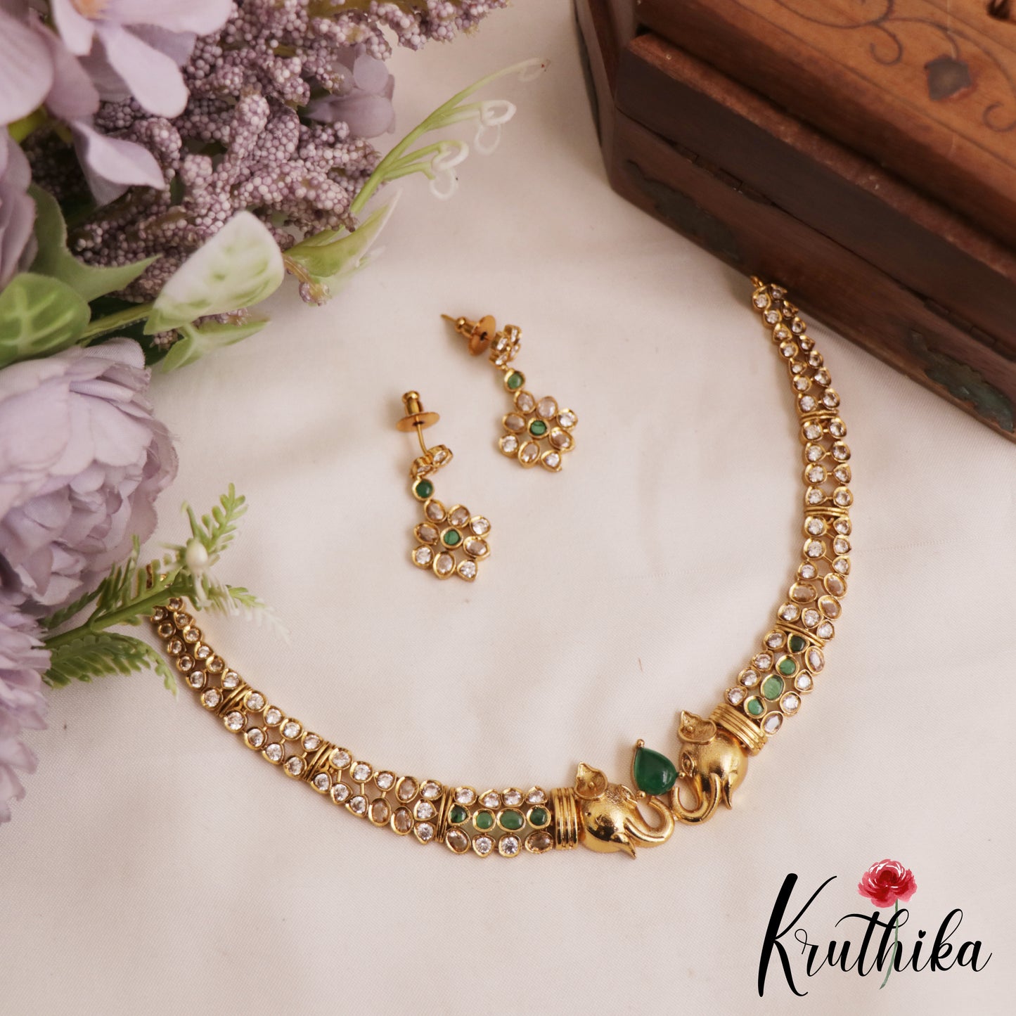 Trendy Elephant Motifs AD Choker NC2827 (Available In 2 Colors)