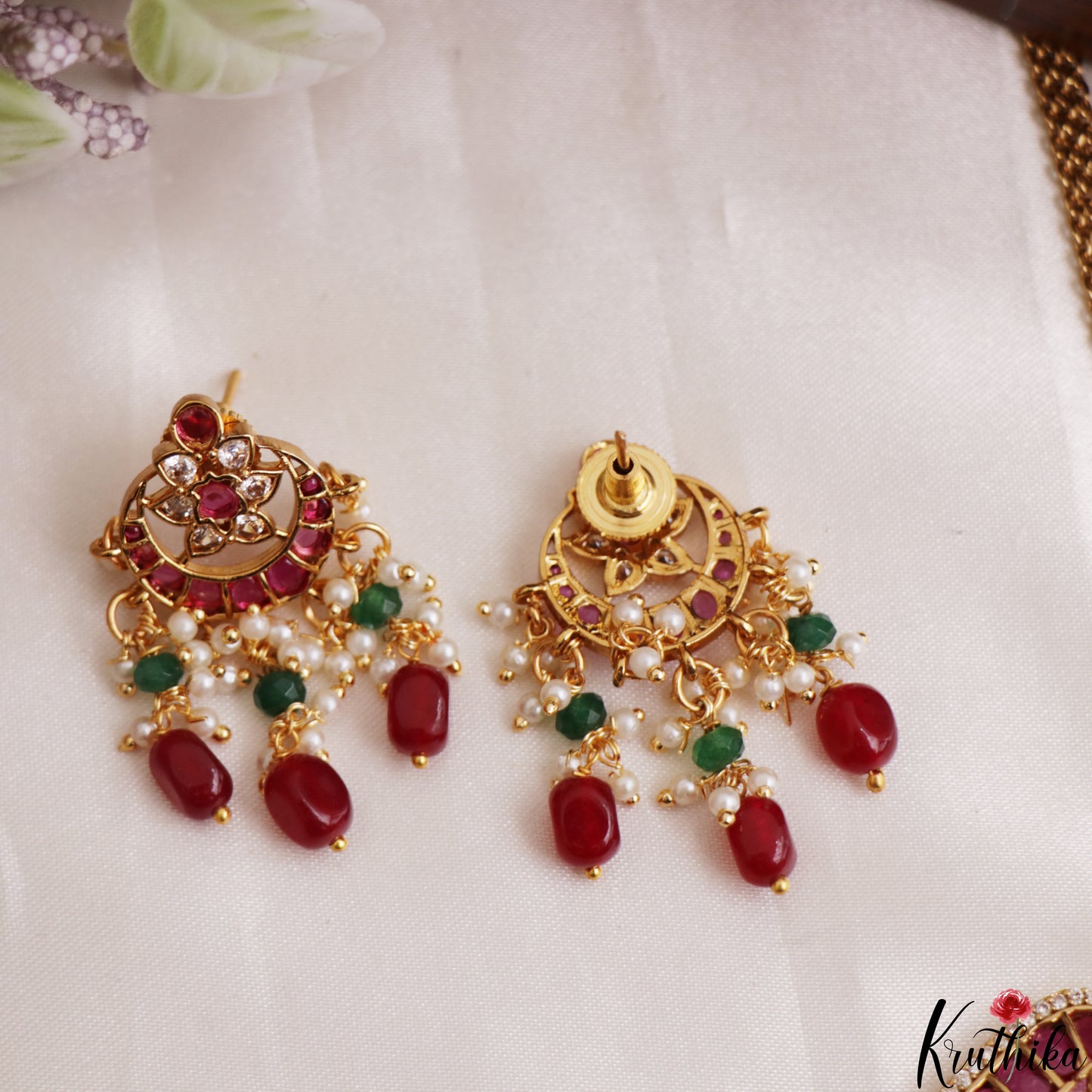 Premium Square Motifs Kemp Choker With Bead Drops NC3201 (Available In 2 Colors)