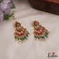 Gorgeous Floral Motifs Chandbali Jadau Earrings With Green Bead Drops E1084