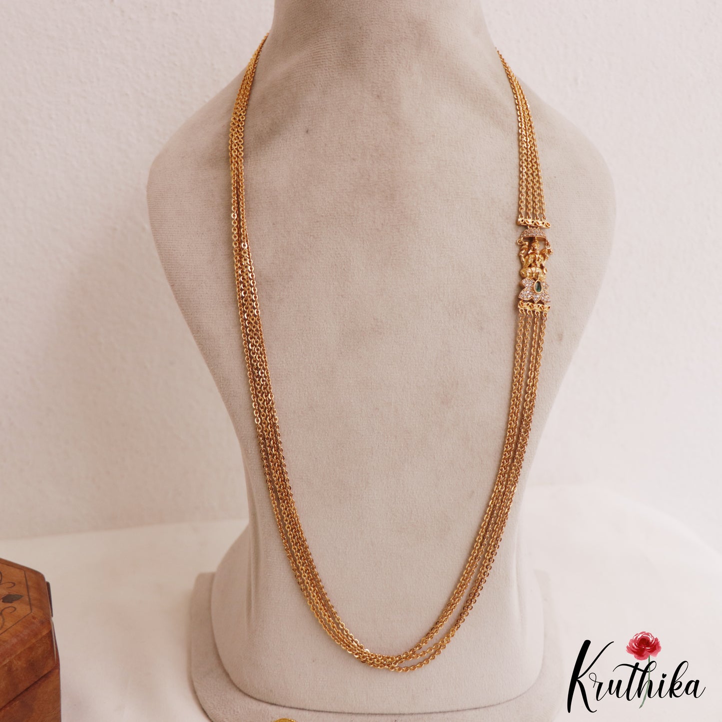 Pretty Multi Layer Ruby Lakshmi Vintage Chandra Haaram with Side AD Pendant LH1907
