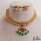 Elegant Floral Motifs Lakshmi Kasu Necklace With Green Bead Drops NC3123