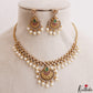 Elegant Gold-Tone Diamond-Finish CZ Necklace With Pearl Drops NC3207