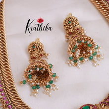 Royal Jadau peacock Jalebi style haaram with mint beads LH815