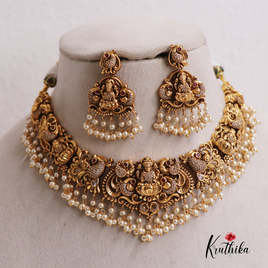 Premium Antique Nagas Lakshmi Peacock Guttapoosalu Necklace NC2520