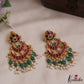Gorgeous Floral Motifs Chandbali Jadau Earrings With Green Bead Drops E1084