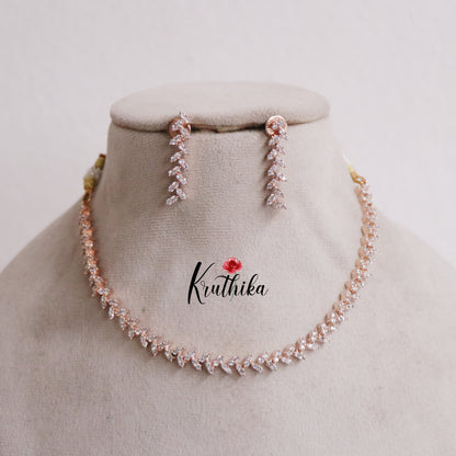 Simple CZ Sparking Leaf Design Necklace Set NC2167 (Available in 2 Colours)