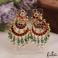 Gorgeous Floral Motifs Chandbali Jadau Earrings With Green Bead Drops E1084