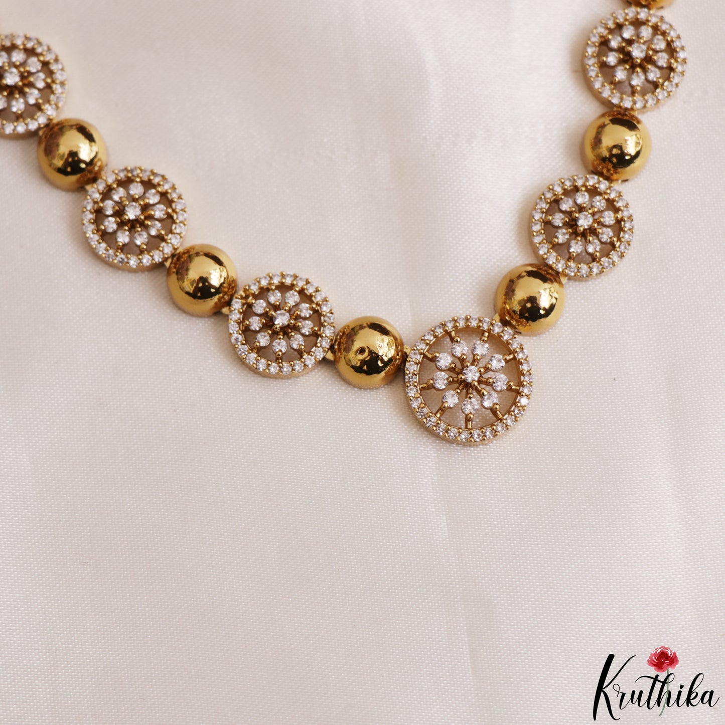 Pretty Floral Motifs Gold-Tone CZ Choker NC3225