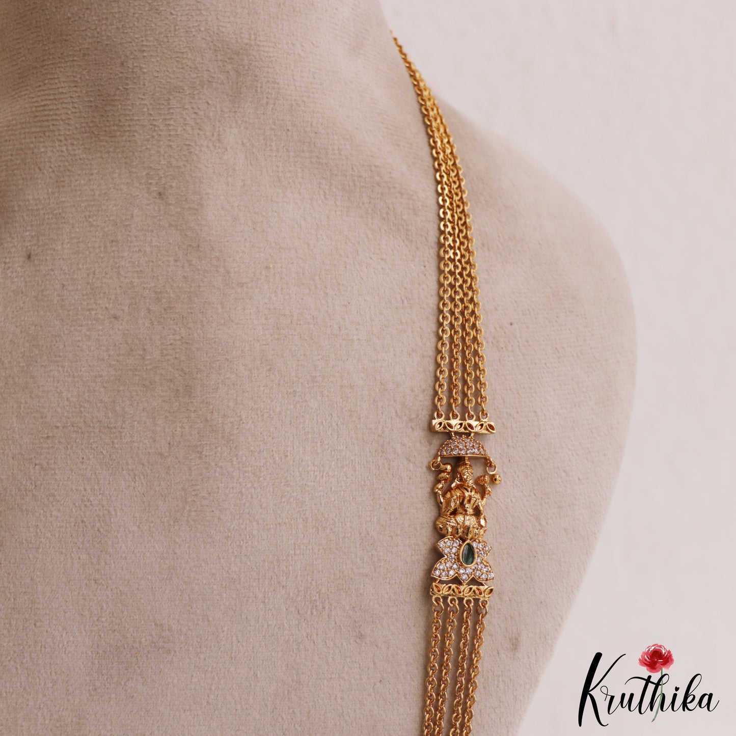 Pretty Multi Layer Ruby Lakshmi Vintage Chandra Haaram with Side AD Pendant LH1907