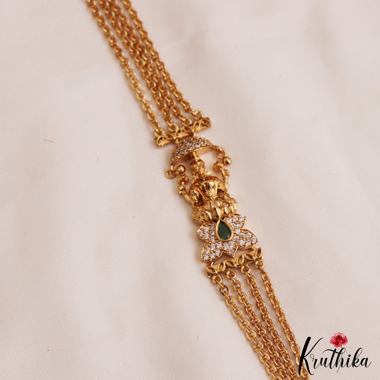 Pretty Multi Layer Ruby Lakshmi Vintage Chandra Haaram with Side AD Pendant LH1907