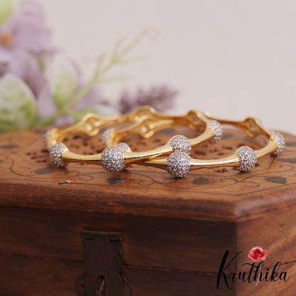 Elegant Diamond-Finish Gold-Tone AD Bangles B520 (Set Of 2)