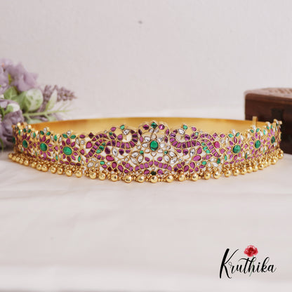 Gorgeous Peacock Floral Jadau Hip Belt With Pearl And Bead Drops V326 (Available In 2 Colors)