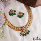 Elegant Floral Motifs Lakshmi Kasu Necklace With Green Bead Drops NC3123