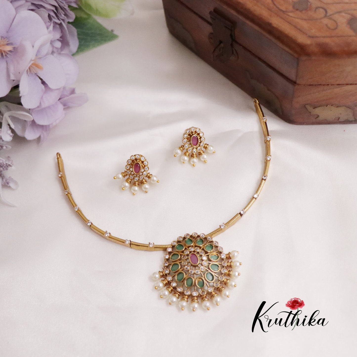 Simple Antique Aura Pearl Hasli Neckalce Set NC2121 (Available in 2 Colors)