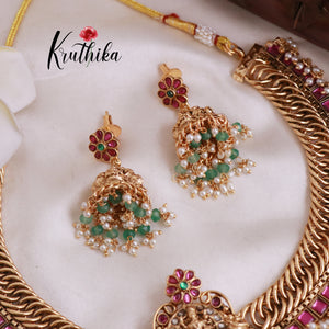 Pre order only-Royal Jadau Temple Jalebi style necklace with mint beads NC1887-Pre order Booking 25 days