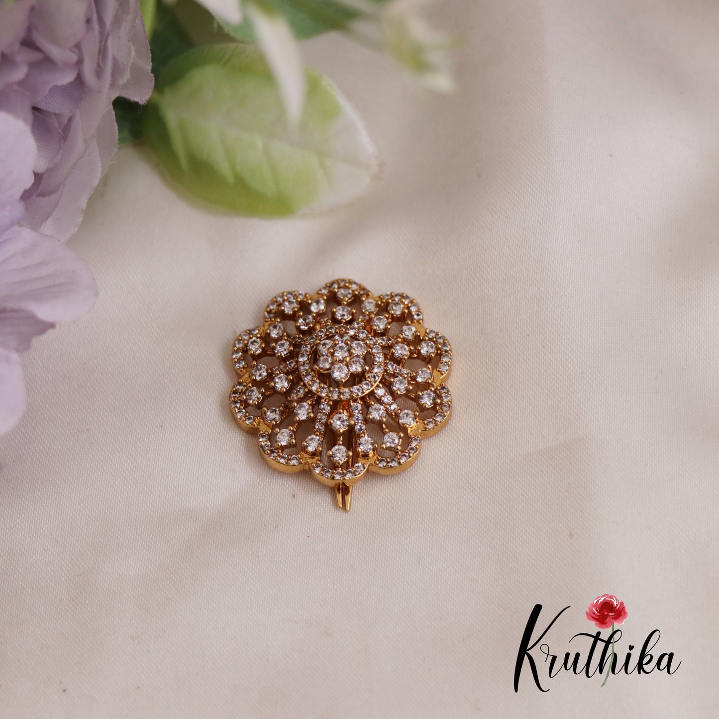 Elegant AD Floral Chandra Surya Hair Ornaments J301