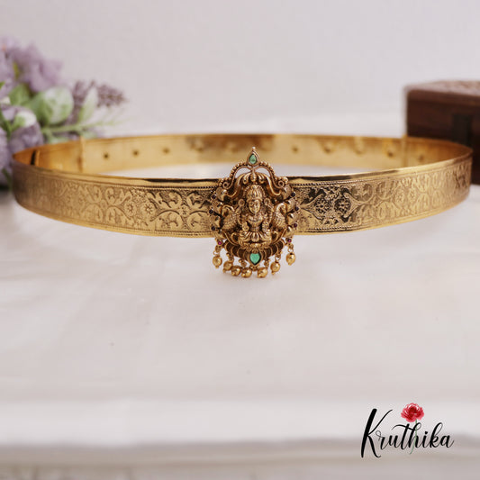 Beautiful Antique Nagas Lakshmi Peacock Motifs Hip Belt With Golden Bead Drops V327