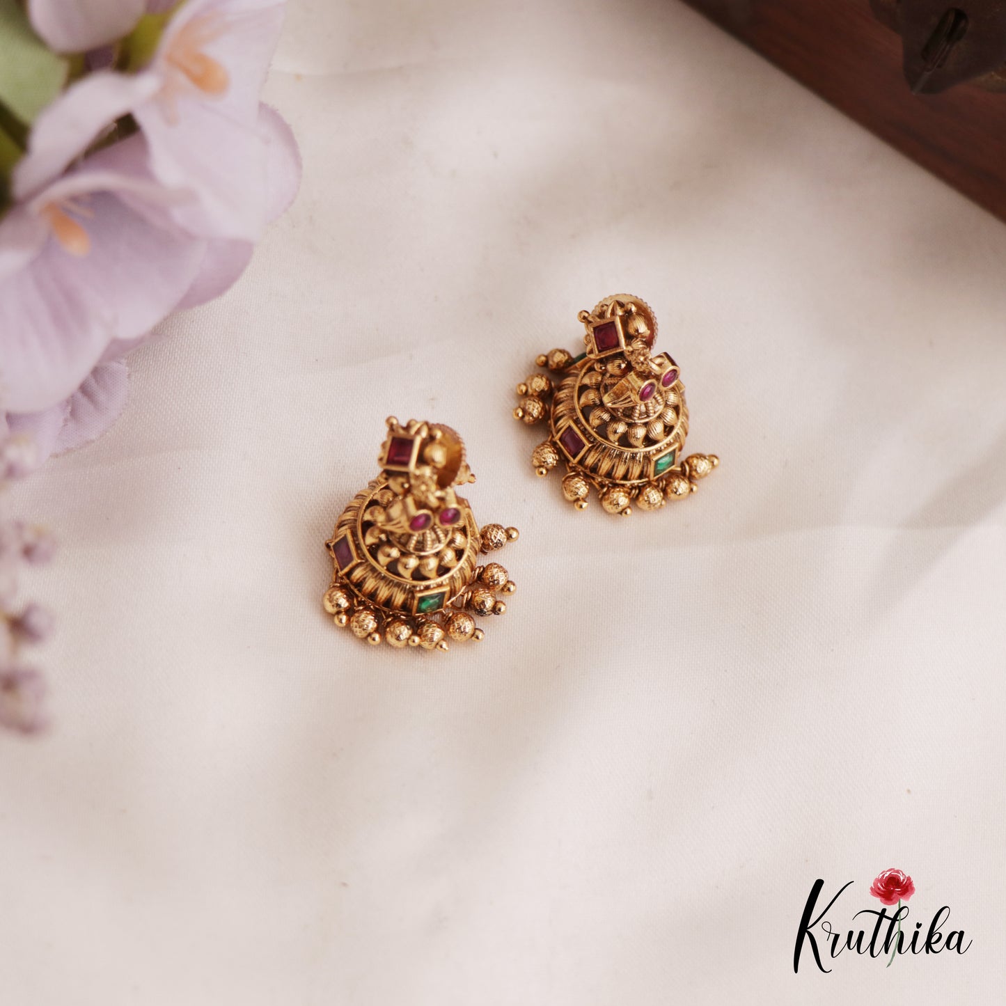 Beautiful Antique Mango Motifs Jadau Jhumka E997 (Available In 2 Colors)