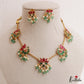 Pretty Lotus Peacock Motifs Jadau Necklace With Green Bead Drops NC3029