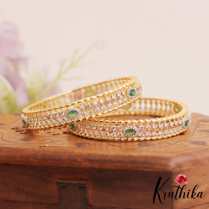 Beautiful Diamond-Finish Gold-Tone AD Bangles B521 (Set of 2)|(Available In 2 Colors)