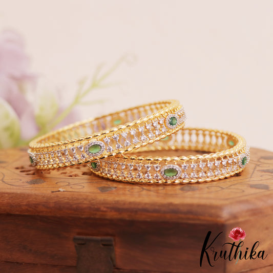 Beautiful Diamond-Finish Gold-Tone AD Bangles B521 (Set of 2)|(Available In 2 Colors)
