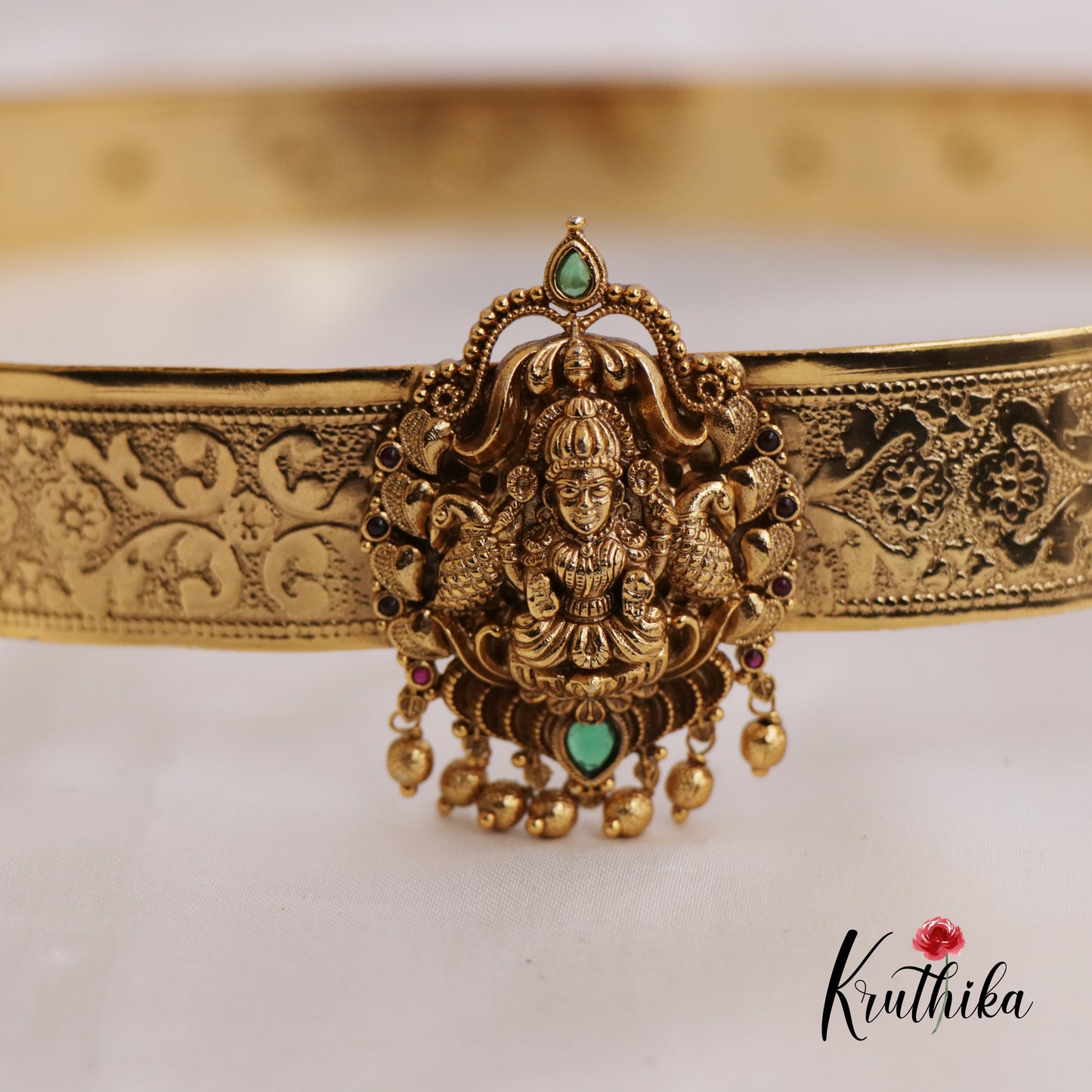Beautiful Antique Nagas Lakshmi Peacock Motifs Hip Belt With Golden Bead Drops V327