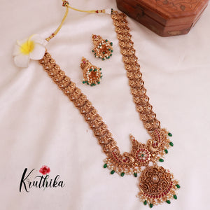 Premium peacock Kemp stones green bead drops haaram LH814